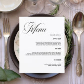 Carte menu mariage classique pour le dîner