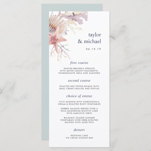 Carte Menu Mariage Coral Reef (Devant / Derrière)