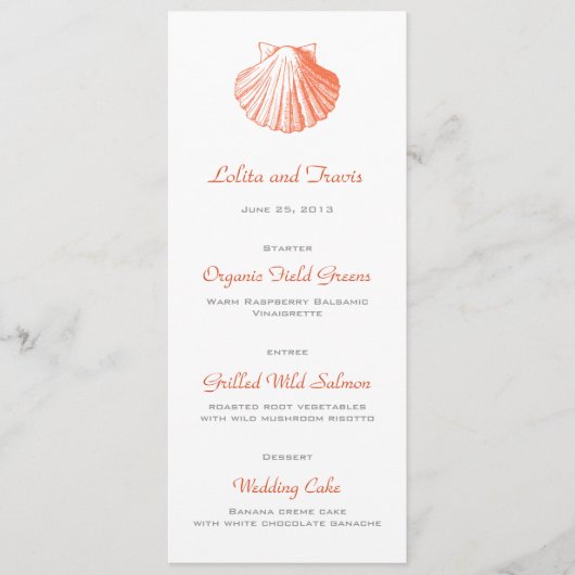 Carte Menu Mariage Coral Sea Shell (Devant)