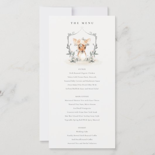Carte menu Mariage Cute Dusky Deer Floral Crest (Devant)