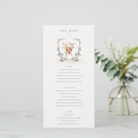 Carte menu Mariage Cute Dusky Deer Floral Crest (Debout devant)