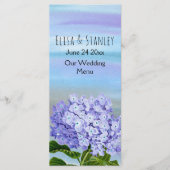 Carte menu mariage de fleurs d'hydrangée bleu, vio (Devant)