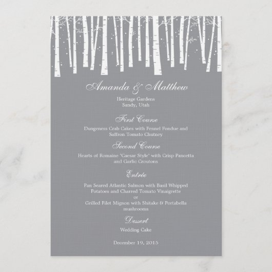 Carte menu Mariage de forêt d'hiver (Devant)