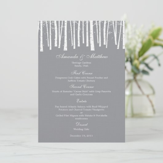 Carte menu Mariage de forêt d'hiver (Debout devant)