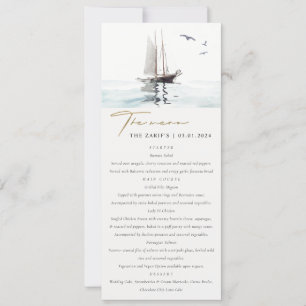 Carte menu Mariage de voile nautique Watercolor