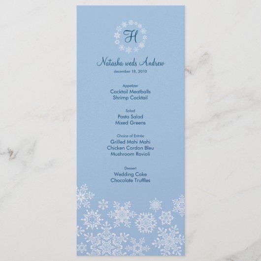 Carte Menu Mariage des flocons d'hiver (Devant)