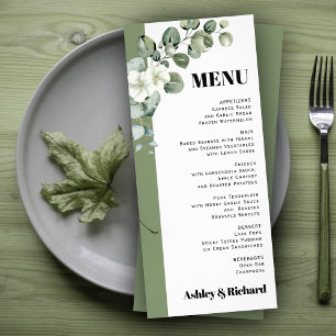 Carte menu mariage Eucalyptus branche et fleurs