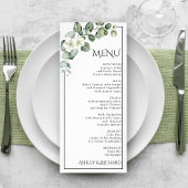 Carte menu mariage Eucalyptus et fleurs blanches