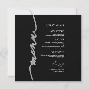 Carte menu mariage Faux Parties scintillant Argent
