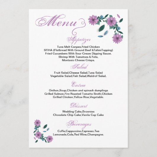 Carte menu Mariage Floral (Devant)