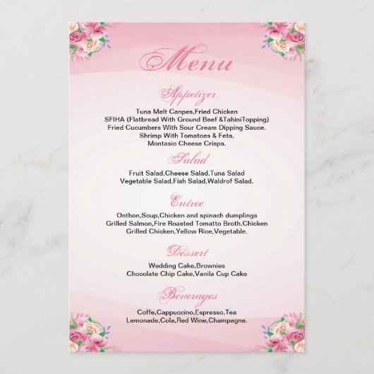 Carte menu Mariage Floral (Devant)