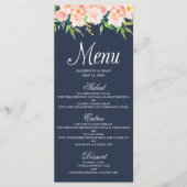Carte menu Mariage floral bleu marine et bleu (Devant)