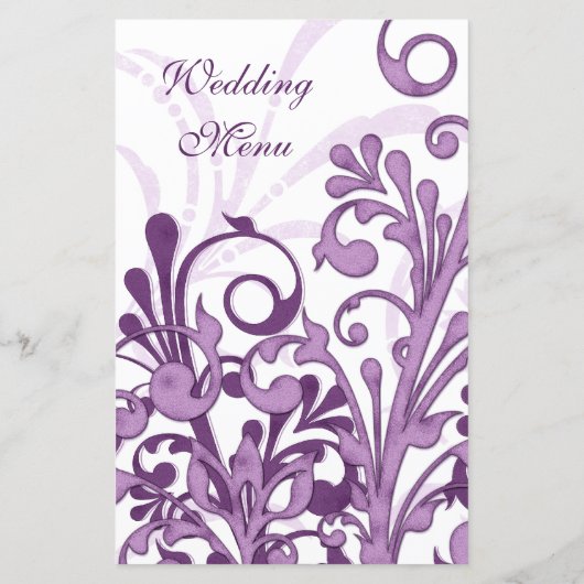 Carte menu Mariage floral violet et blanc (Dos)