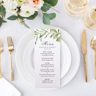 Carte menu Mariage Folial Vert Aquarelle