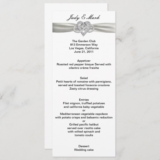 Carte Menu Mariage Infinity Heart (Devant / Derrière)