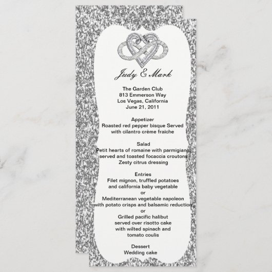 Carte Menu Mariage Infinity Heart (Devant / Derrière)