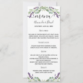 Carte menu mariage Lavender violet eucalyptus (Devant)