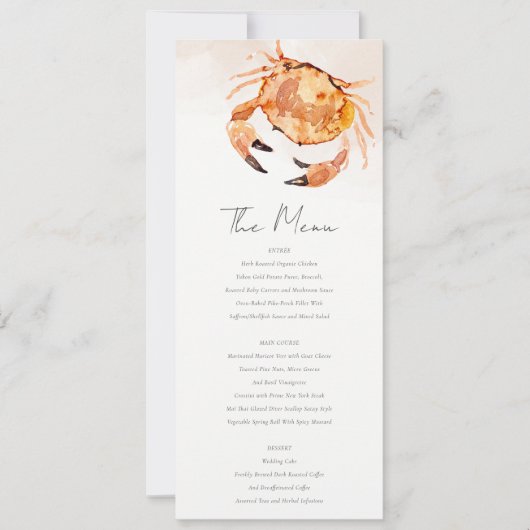 Carte menu Mariage nautique Crabe côtier de sable (Devant)