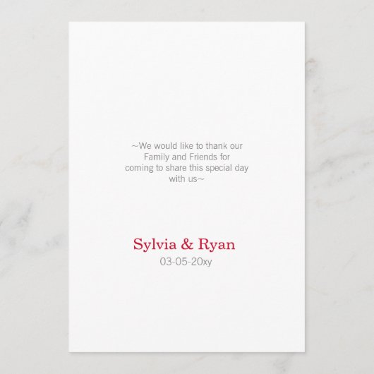 Carte menu mariage origami roux grues (Dos)