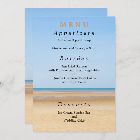 Carte Menu Mariage Plage (Devant / Derrière)