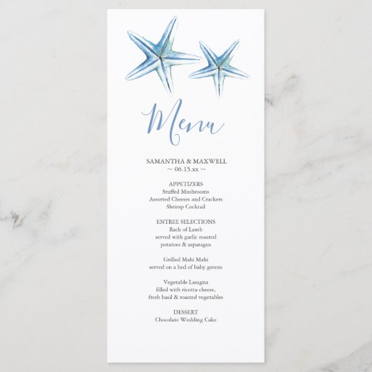 Carte Menu Mariage Plage customisée (Devant)