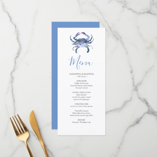 Carte Menu Mariage Plage customisée (Devant/Arrière en situation)