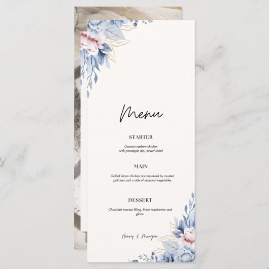 carte menu mariage plat menu (Devant / Derrière)