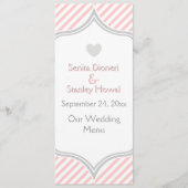 Carte menu mariage rose, blanc, rayures grises (Devant)
