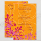 Carte menu Mariage rose et orange (Devant / Derrière)