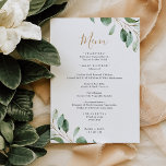 Carte menu Mariage simple Eucalyptus Greenery<br><div class="desc">Conçu pour correspondre à notre collection Moody Greenery mariage,  ce Modèle de menu personnalisable dispose d'un cadre géométrique doré accentué de branches de verdure d'eucalyptus aquarelle,  avec du texte doré et gris. Pour effectuer des modifications avancées,  sélectionnez l'option "Cliquez pour customiser plus loin" sous Personnaliser ce modèle.</div>