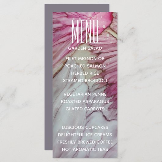 Carte menu mariage Turquoise et Lavande (Devant / Derrière)