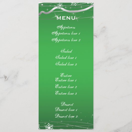 Carte menu mariage vert, gris argenté (Dos)