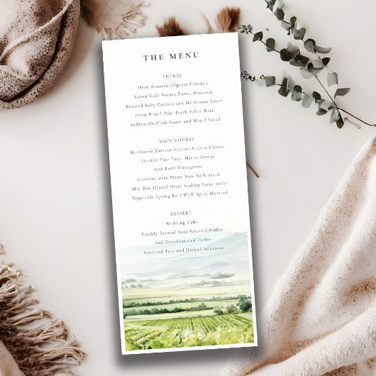 Carte menu Mariage Watercolor Vineyard Landcape
