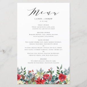 Carte menu Mariage Watercolor Winter Blooms Garlan
