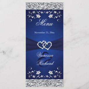 Carte menu Marine, Silver Floral Coeurs associés