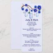 Carte Menu Mason Jars Fleurs Bleues (Devant / Derrière)