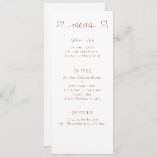 Carte Menu, Menu Mariage, Dîner, Déjeuner (Devant / Derrière)