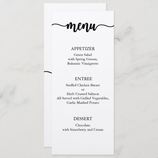 Carte Menu, Menu Mariage, Dîner, Déjeuner (Devant / Derrière)