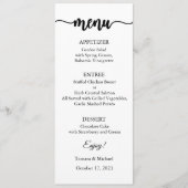 Carte Menu, Menu Mariage, Dîner, Déjeuner (Devant)