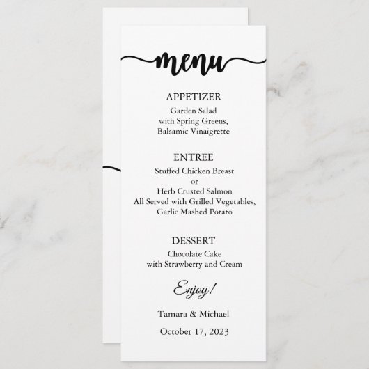 Carte Menu, Menu Mariage, Dîner, Déjeuner (Devant / Derrière)