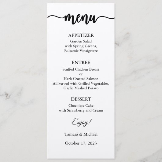 Carte Menu, Menu Mariage, Dîner, Déjeuner (Devant)