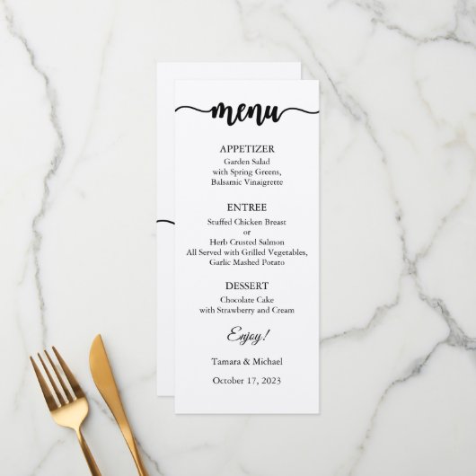 Carte Menu, Menu Mariage, Dîner, Déjeuner (Devant/Arrière en situation)