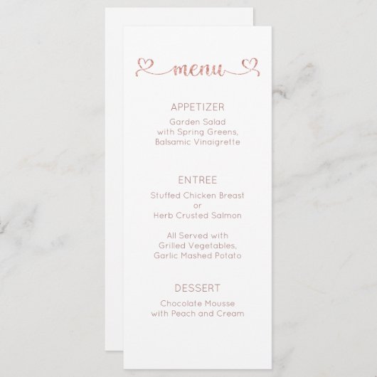 Carte Menu, Menu Mariage, Dîner, Déjeuner (Devant / Derrière)