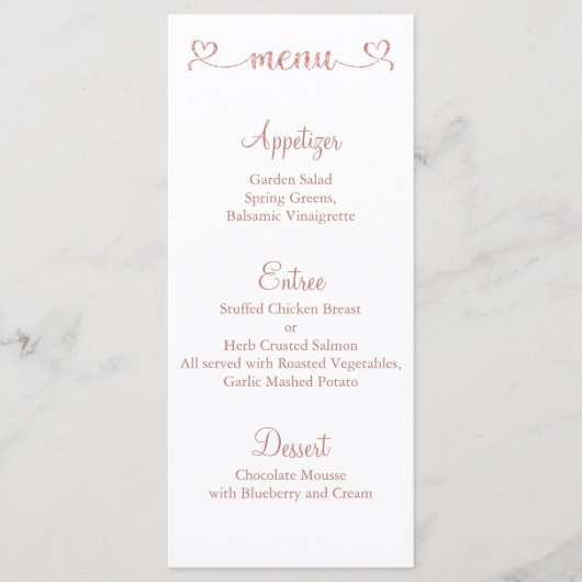 Carte Menu, Menu Mariage, Menu Dîner (Devant)