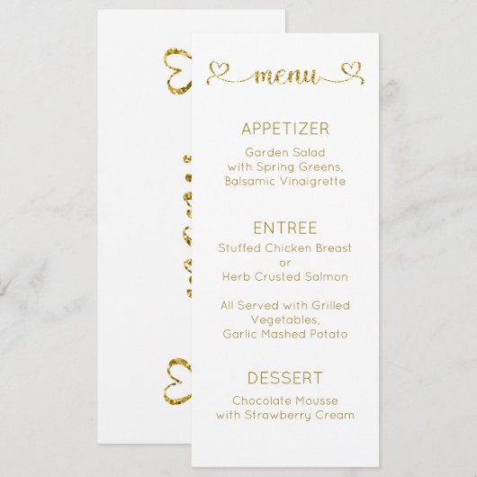 Carte Menu, Menu Mariage, Menu Dîner (Devant / Derrière)