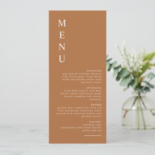 Carte menu MIA Modern Boho Terracotta Burnt Orange (Debout devant)
