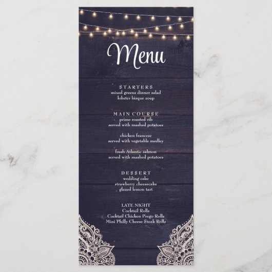 Carte menu Midnight Blue Rustic Elegance (Devant)