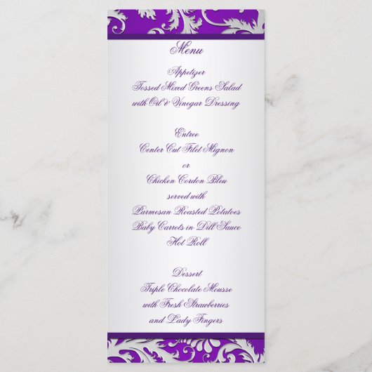 Carte menu Monogram Purple and Silver Damask (Dos)