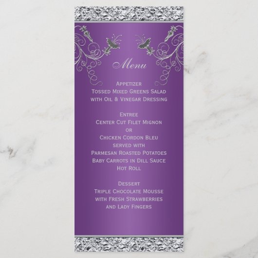 Carte menu Monogram Purple and Silver Floral (Dos)