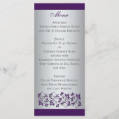 Carte menu Monogram Purple, Silver Grey Floral (Dos)
